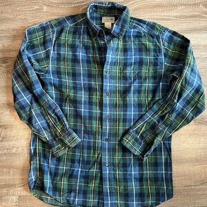 L.L. Bean Women’s Small Cotton Plaid Button Down Blue Green Yellow